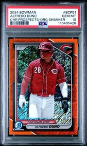 2024 Bowmen Chrome Prospects Alfredo Duno Orange Shimmer Refractor #17/25 PSA 10 - Picture 1 of 3