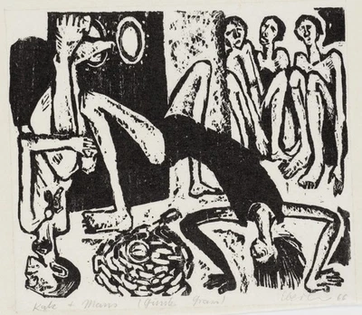 K. EBERLEIN (1941-2023), Katz und Maus. Lit. Illustration. Akrobaten,  1966, Hol - Bild 1 von 4