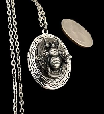 Collar Medallón Doble Abejorro Miel Abeja, Plata Antigua, Colgante Apicultor Foto 1 de 4