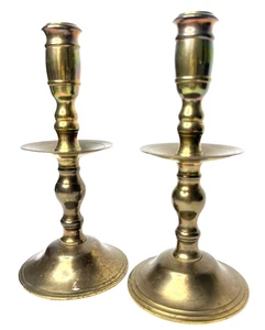 Par de candelabros AMC New York 8 3/4" vintage India latón macizo redondo - Imagen 1 de 12