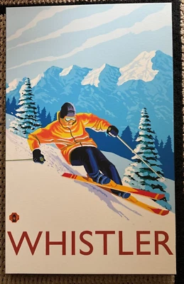 Whistler Canada Downhill Skiing Poster - Canvas w/ wooden frame - 29" x 18" - Image 1 of 2