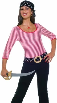 Sexy Camisa Pirata Roja Blanca Rayas Vestido Elegante Halloween Adulto Disfraz Accesorio Foto 1 de 2
