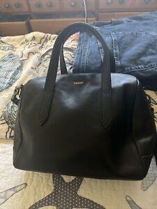 Fossil Sydney Satchel Black Leather Handbag Doctor Bag Purse/crossbody Strap
