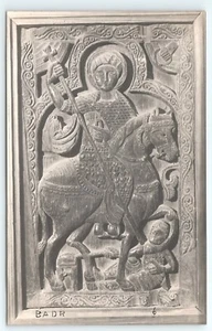 Postkarte RPPC St. Sergius Kirche BADR Kairo Ägypten um 1939 St. Georg Relief Wandbild - Bild 1 von 2