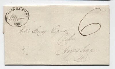 1834 Williamsport MD oval handstamp stampless folded letter 6 rate [6434.38] - Image 1 of 3