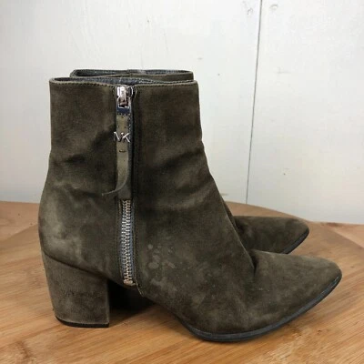 Michael Kors Boots Womens 7.5 M Green Suede Zip Up Block Heel Pointed Toe Career - Image 1 of 4