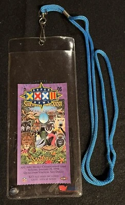 1998 SUPER BOWL XXXII Ticket Stub & Lanyard DENVER BRONCOS Green Bay Packers - Image 1 of 4