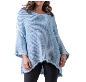 GIGI MODA AMPIO BLAU WEISSER FLAUSCHIGER STRICKPULLOVER, GOLD METALLICFADEN, OVERSIZE - Bild 1 von 2