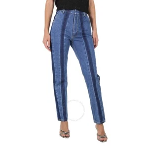 Pantalones de mezclilla Ksenia Schnaider rediseñados en contraste talla XS de diseñador ajustados a rayas. - Imagen 1 de 12