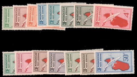 MADAGASCAR 1935-38 50c-50fr AIR POST MNH #C1//C24 complete set as listed in Yver Cover