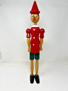 Modellino Pinocchio Vintage Legno Posabile Snodato Giocattolo Made in Italy 20" - Foto 1 di 16