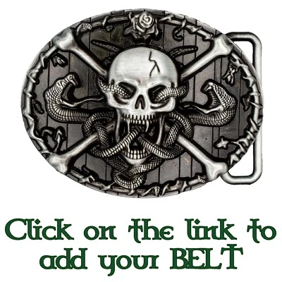 Skull & Crossbones Snake Belt Buckle Heavy Metal Biker Pewter Style Pirate - Image 1 of 2