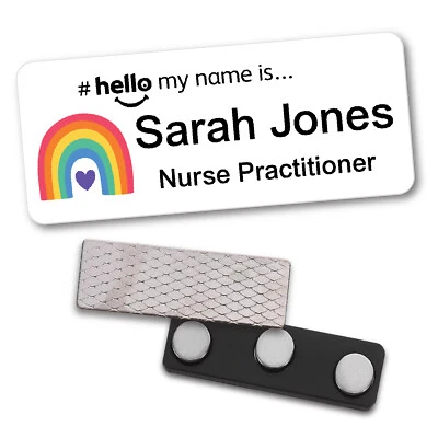 STONE MELON Hello My Name Is Badge Nurse Midwife Doctor Boho Rainbow Heart Magnet Pin SMN