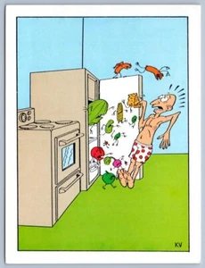 1980's MAN IN BOXER SHORTS ATTACKED BY REFRIGERATOR FOOD*ROBERT CAVEY KV CARTOON - Picture 1 of 2
