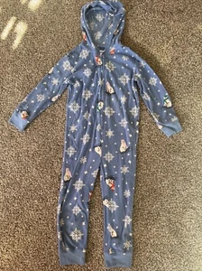 Old Navy Holiday Pajamas Snowflake Polar Bear Blue One Piece Fleece S 6-7 Hood - Picture 1 of 5