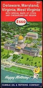 ESSO OIL VINTAGE HOJA DE RUTA EE. UU. 1961 DELAWARE, MARYLAND, VIRGINIA Y VIRGINIA OCCIDENTAL - Imagen 1 de 2