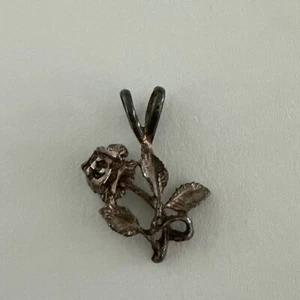 Sterling Silver Single Rose Stem Necklace Pendant Charm 1 Gram - Picture 1 of 7