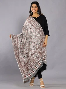 White Paisley Winter Cashmere Wool Shawl Wrap Women Large Pashmina Throw 80" - Picture 1 of 9