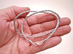 Silver Braided 3mm Leather Faux Cord Surfer Choker Necklace with Lobster Clasp - Picture 1 of 4