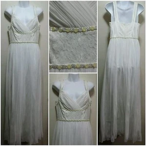 $249 DECODE 1.8 Ivory Chiffon Embellished Ruched Lace Formal Dress Gown~ 8 M3020 - Picture 1 of 11