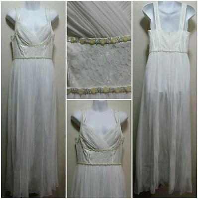 $249 DECODE 1.8 Marfil Chifón Adornado Acanalado Encaje Vestido Formal ~ 8 M3020 Foto 1 de 4