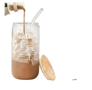 Ice Coffee Glass With Glass Straw Monogrammed Bestie - Picture 1 of 13