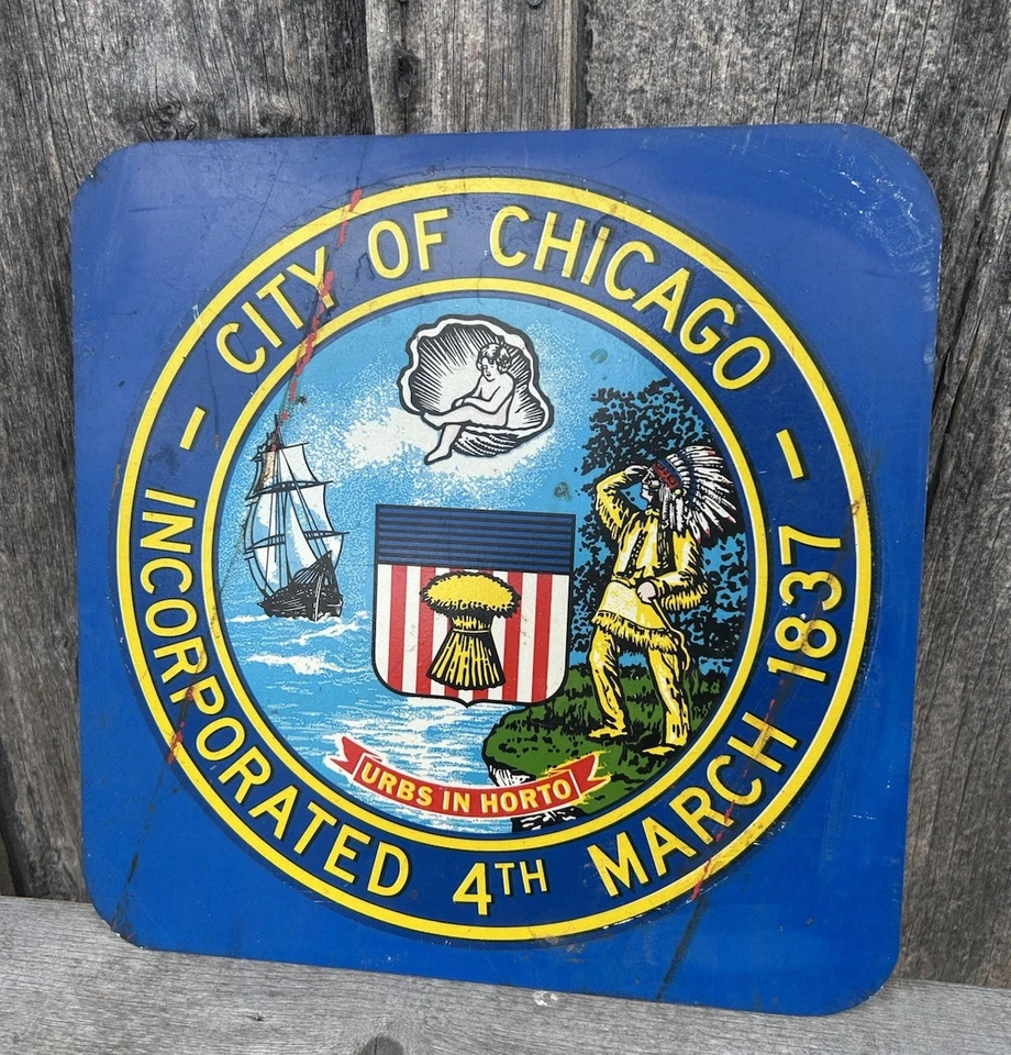 City Of Chicago 1837 March 4th Incorporated Seal Blue Metal Street Sign 12”x 12” - Image 1 of 2