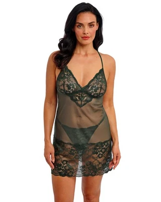Wacoal Natsuki Lace Chemise Wireless Non-Padded Sheer Plunging Nightdress 601383 - Image 1 of 4