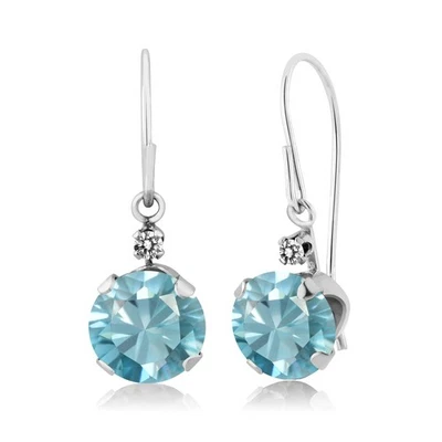 Висячие серьги из белого золота 14 карат с голубым цирконием и бриллиантами для женщин - Изображение 1 из 3