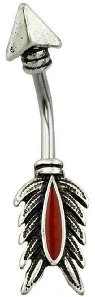 Surgical Steel Feather Arrow Belly Button Ring, 14G, 3/8 Inch, Antique Silver... - Image 1 of 1