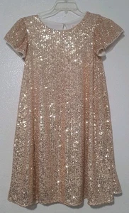 Vestido de fiesta Cat & Jack niñas lentejuelas doradas manga corta talla L (10/12) - Imagen 1 de 11