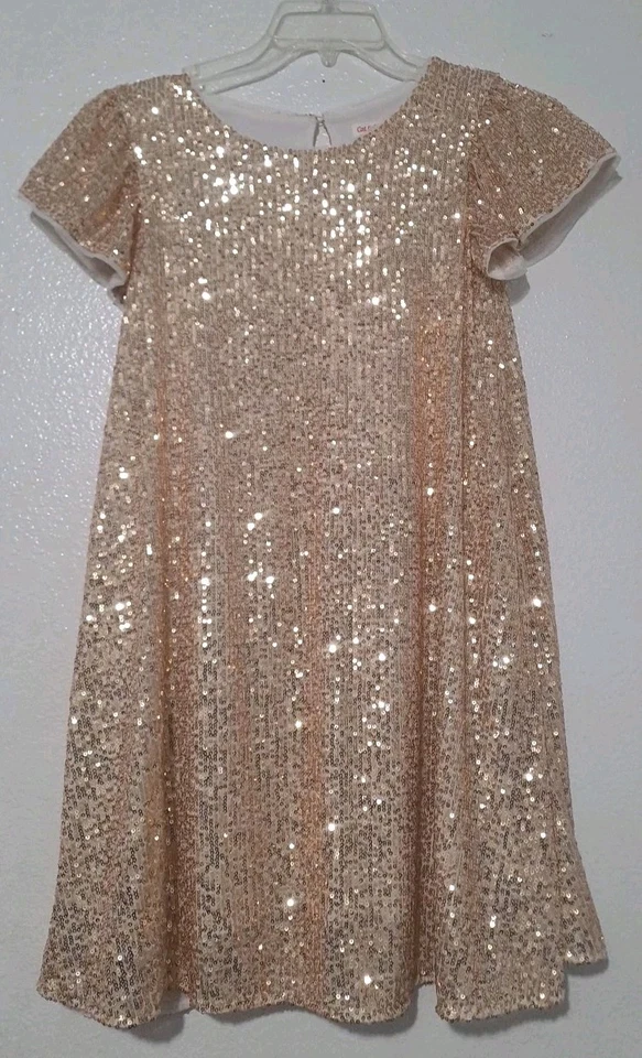 Vestido de fiesta Cat & Jack niñas lentejuelas doradas manga corta talla L (10/12) Foto 1 de 4