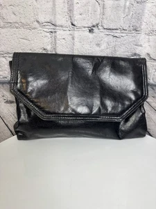 BOTTEGA VENETA VINTAGE BLACK LEATHER LARGE ENVELOPE CLUTCH - Picture 1 of 11