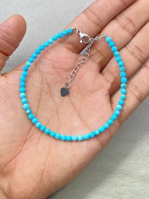 A+ Blau Türkis Facettiert Rund 2 MM Kleine Edelstein Perlen Schönes Armband 6... - Bild 1 von 4