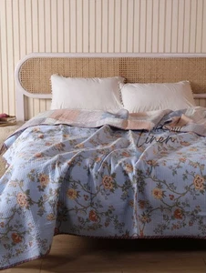 Trapunta cotone floreale blu floreale biancheria da letto reversibile Kantha coperta trapunta - Foto 1 di 10