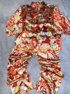 Nuevo Pijama N Natori Mujer Top Mediano Pantalones Pequeño Tostado Rojo Naranja Floral Cómodo Foto 1 de 4