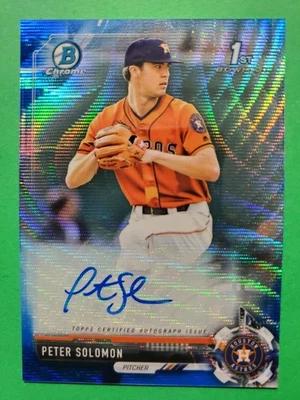 PETER SOLOMON 2017 BOWMAN CHROME 1ST AUTO BLUE WAVE HOLO REFRACTOR RC SP# 70/150 - Image 1 of 3