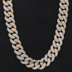 "Collar de eslabón cubano moissanita 35 quilates enchapado en oro 14 K plata 14 mmx20" - Imagen 1 de 5