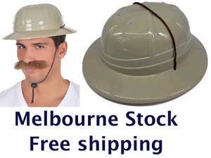 Plastic SAFARI HAT - Grey African Hunter Jungle Pith Helmet Costume Accessory - Picture 1 of 4