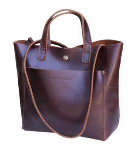 Portland Leather Goods Brown Leather Mini Crossbody Tote Bucket Handbag Purse - Picture 1 of 9