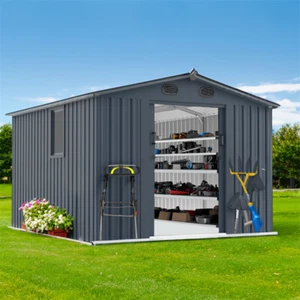8x10 FT Outdoor Storage Shed Large Metal Tool Sheds with Window & Lockable Doors - Picture 1 of 11