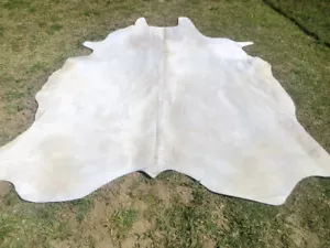 MAKE OFFER !! LARGE WHITE Cowhide Rug natural HAIR ON Cow Hide Skin light gray - Picture 1 of 7