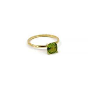 Natural Peridot Gemstone Ring Lover Gift 14k Yellow Gold Plated Silver Ring - Picture 1 of 4