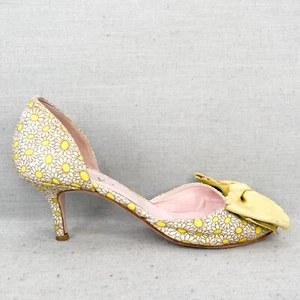 RED Valentino Shoes Womens 36.5 6.5 Daisy Floral D'Orsay Yellow Bow Kitten Heels - Picture 1 of 12