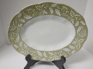 ENGLISH STAFFORDSHIRESTERLING J&G MEAKIN RENAISSANCE GREEN SERVING PLATTER OVAL - Picture 1 of 6