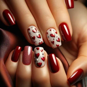 Valentine'S Day Press on Nails Short Square Fake Nails with Red Heart Steel Bead - Picture 1 of 7