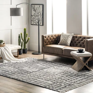 nuLOOM Lea Textured Maze Tassel Area Rug in Grey Modern/Contemporary Geometric - Picture 1 of 7