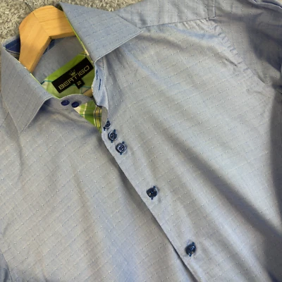 BERTIGO Camisa Para Hombre EU 2 Pequeña Azul Vestido Contraste Puño Abatible Boda Trabajo Traje Foto 1 de 4