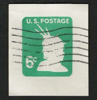 US 1968 #U551 Green 6c Statue of Liberty Head Cut Square Used - Image 1 of 4