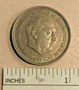 1963 Spain 1 Pesetas PTAS Francisco Franco Coin KM# 755 Year Minted "64" on Star - Picture 1 of 2